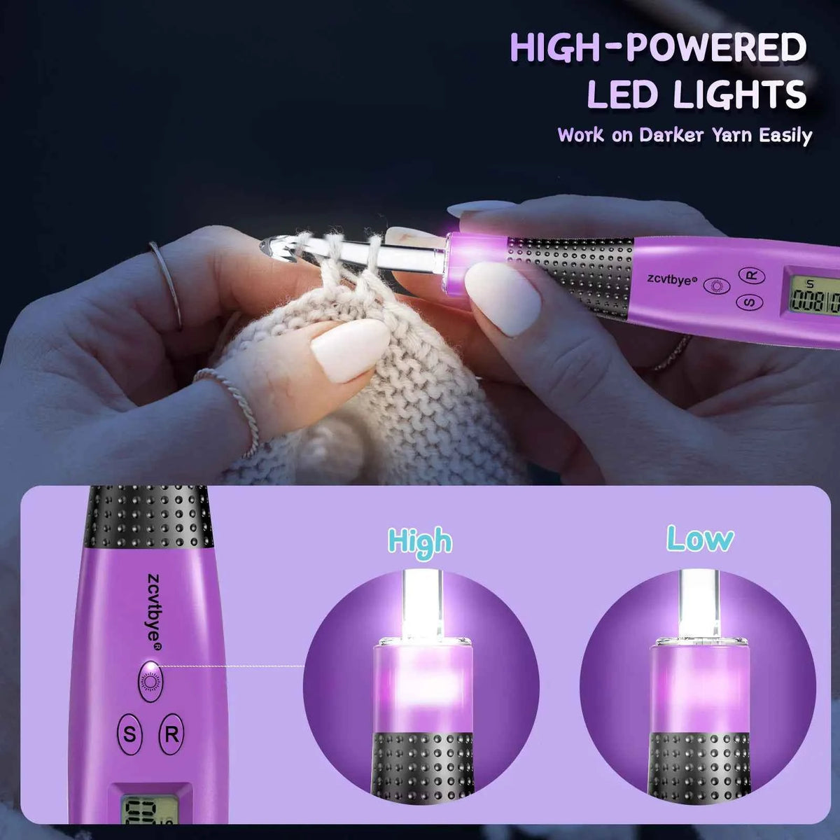 24PCS Crochet Hook Set With  LED  Light & Row Digital Counter