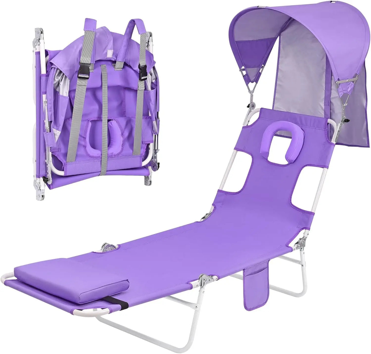 Backpack Beach Tanning Chair with Canopy and Face Hole