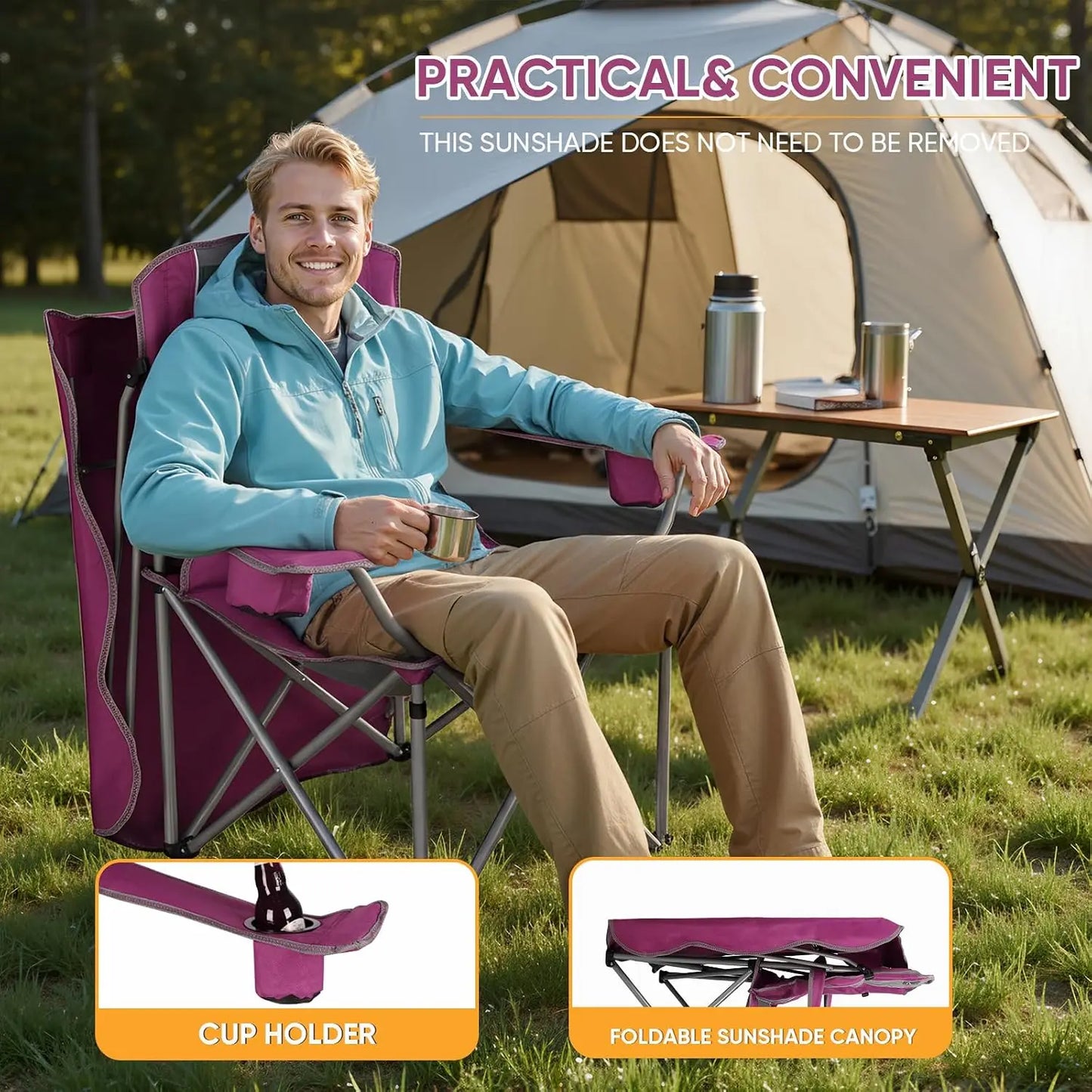 Folding Camping Chair With Adjustable Canopy Shade