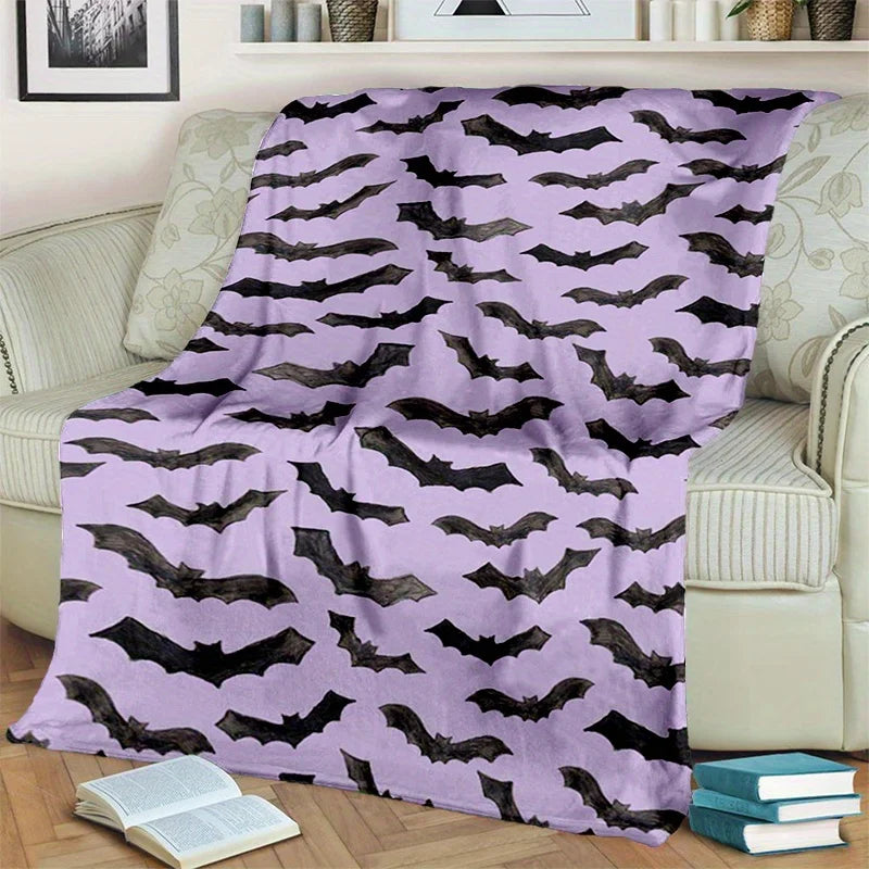 Cozy Purple & Black Bat Print Flannel Blanket