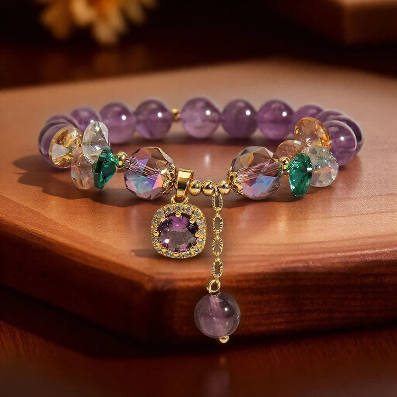 Natural Purple Crystal Bead Bracelet