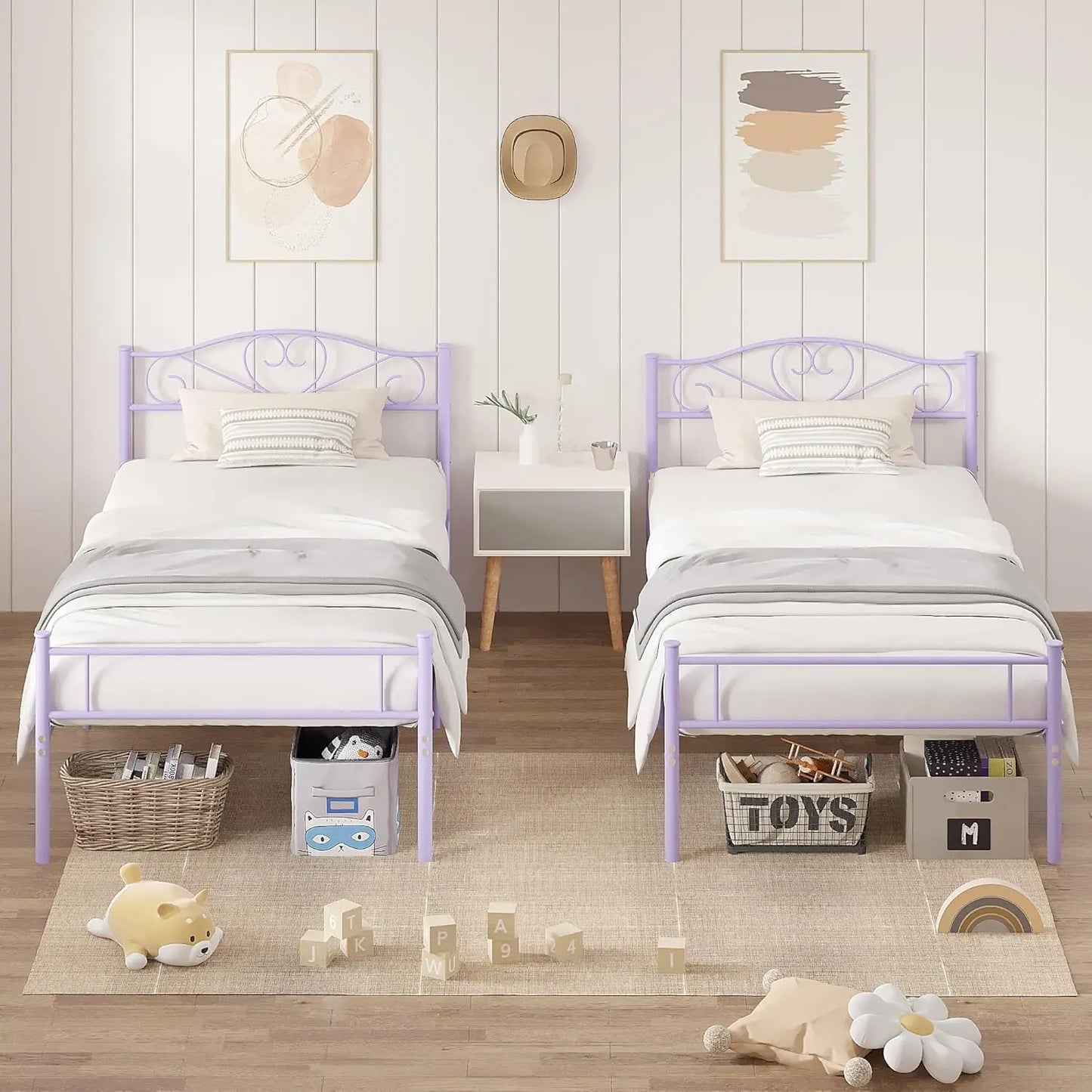14 Inch Twin Size Metal Platform Bed Frame with Headboard and Footboard