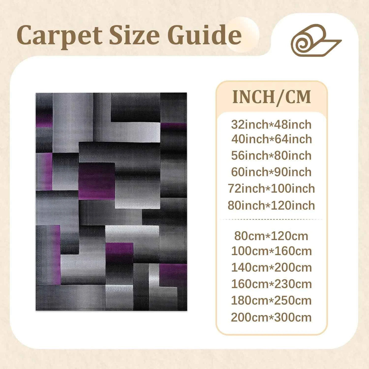Large Indoor Area Rug, Soft Velvet Low Pile Non-Slip Dotted Backing Machine Washable, Modern Abstract Geometric Gray Purple Block Rug