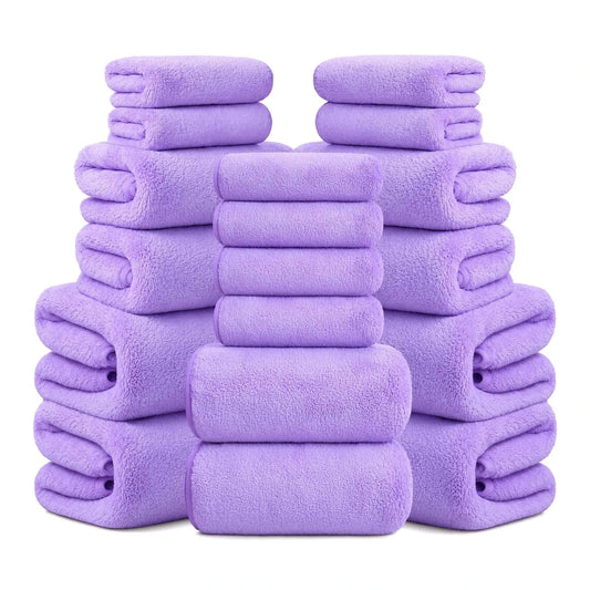 18-Piece Fleece Bath Towel Set, 4 Bath Towels 4 Hand Towels 10 Washcloths, Ultra Soft Plush Microfiber