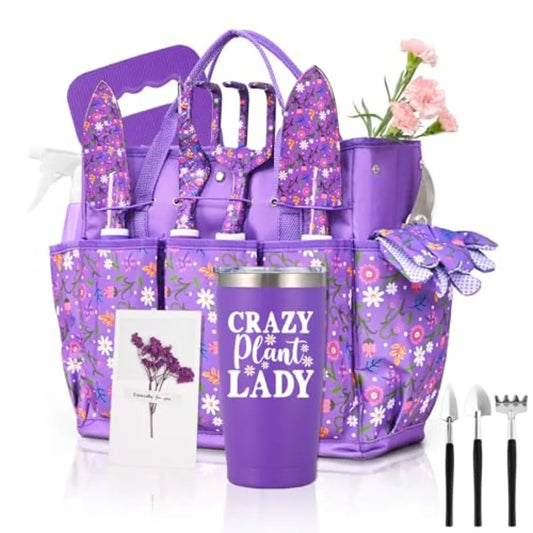 14 PCS Garden Tools Set Kit with Garden Tool Bag and mug - Purpleobsessions