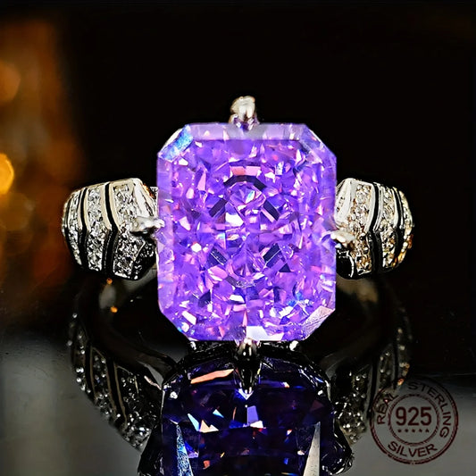 Luxury 925 Sterling Silver Ice Flower Cut Purple Kunzite Gemstone Zircon Wedding Band Rings For Women Dazzling Bridal Jewelry