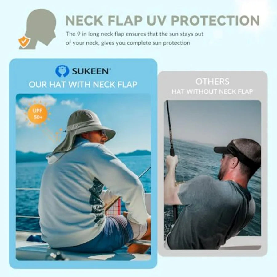 Cooling Sun Hat for Men Women UPF50+ Wide Brim with Neck Flap, Adjustable, Foldable