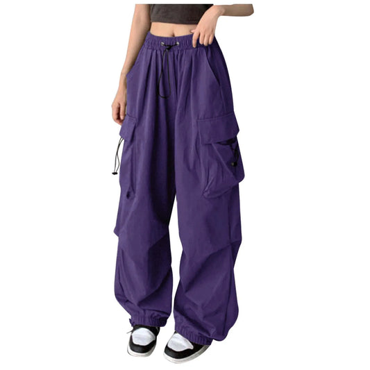 Cargo Pants for Women Drawstring High Waist Hip Hop Joggers Baggy Cargo Trousers