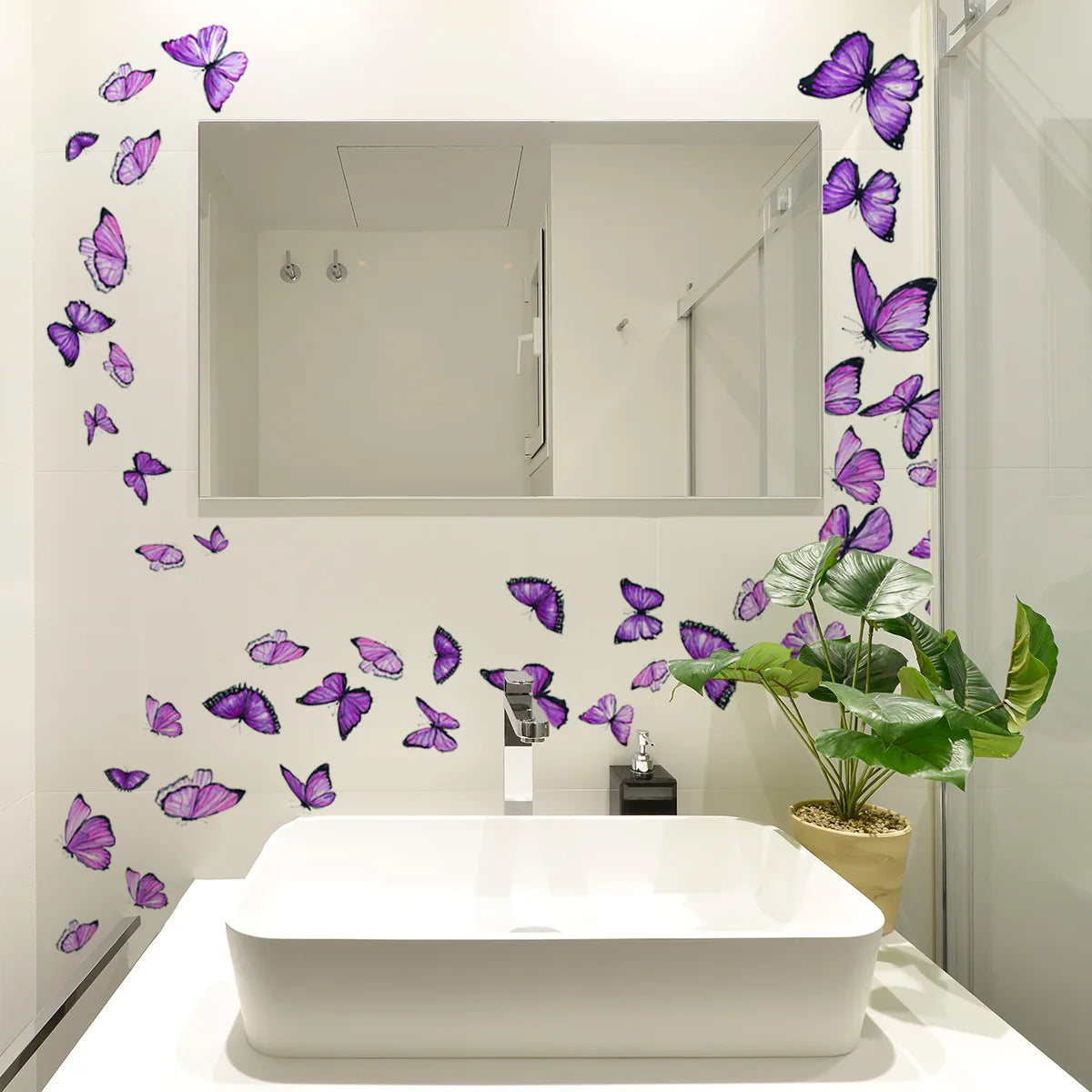 New Design Purple Butterfly Decorative Wall Stickers for Toilet Sink Bathtub Balcony Background Self-Adhesive Wall Decals
