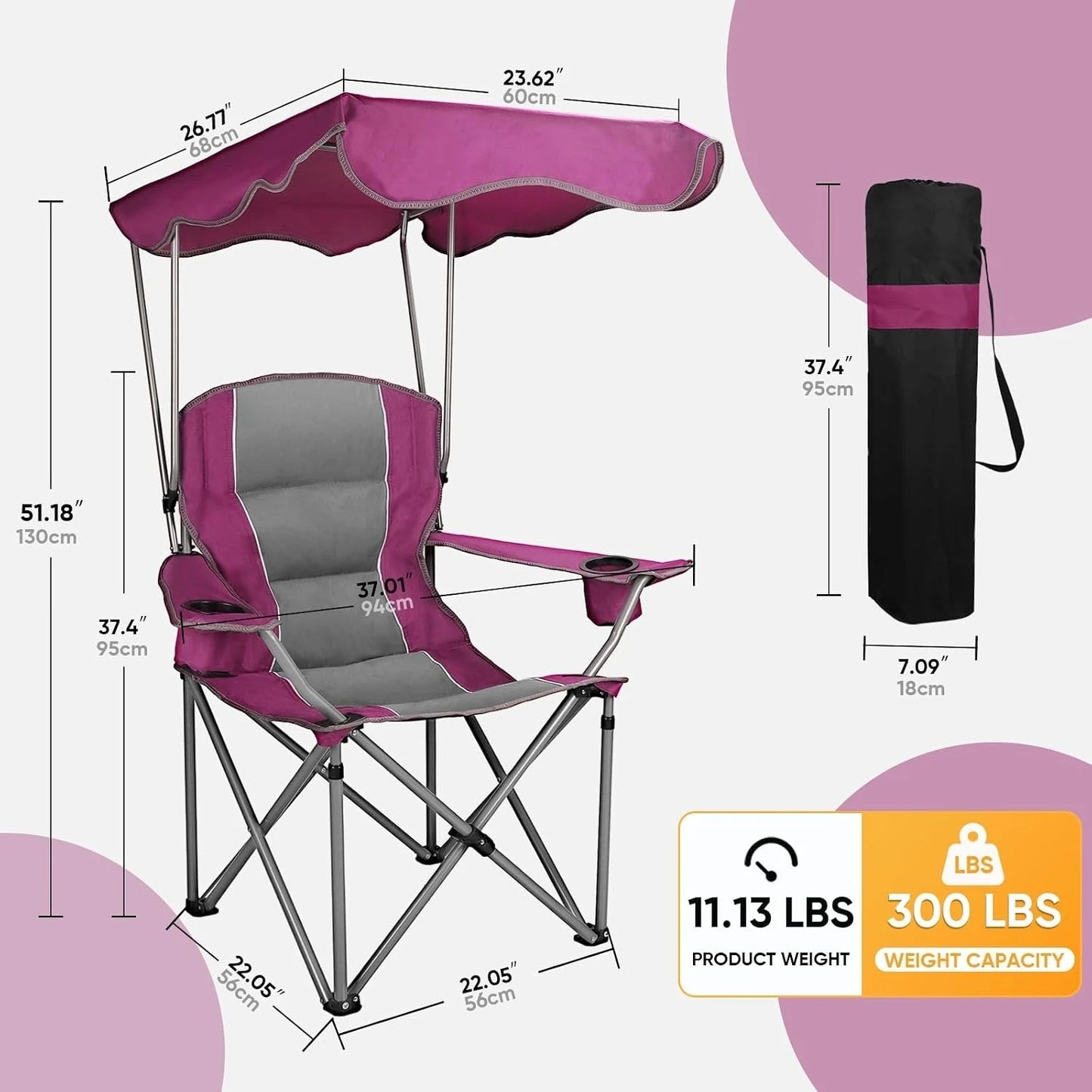 Folding Camping Chair With Adjustable Canopy Shade