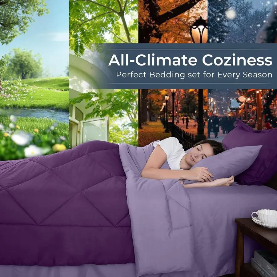 Purple & Light Purple Queen Comforter Set 7Piece All Season Bed in a Bag