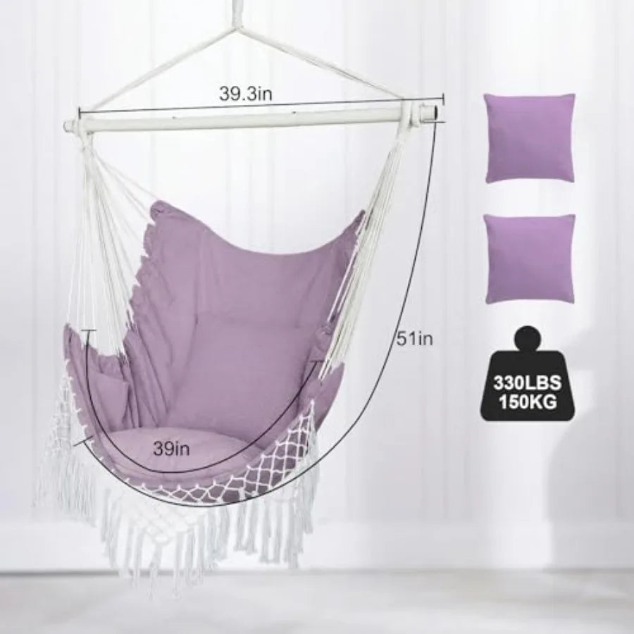Hammock Chair with Side Pocket and cushions
