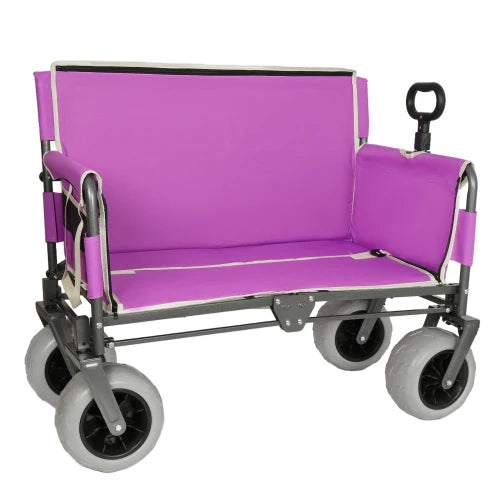 3-in-1 Heavy-Duty Folding Wagon: Bench Seat, Storage, 500lbs/180L, All-Terrain Wheels (Purple)