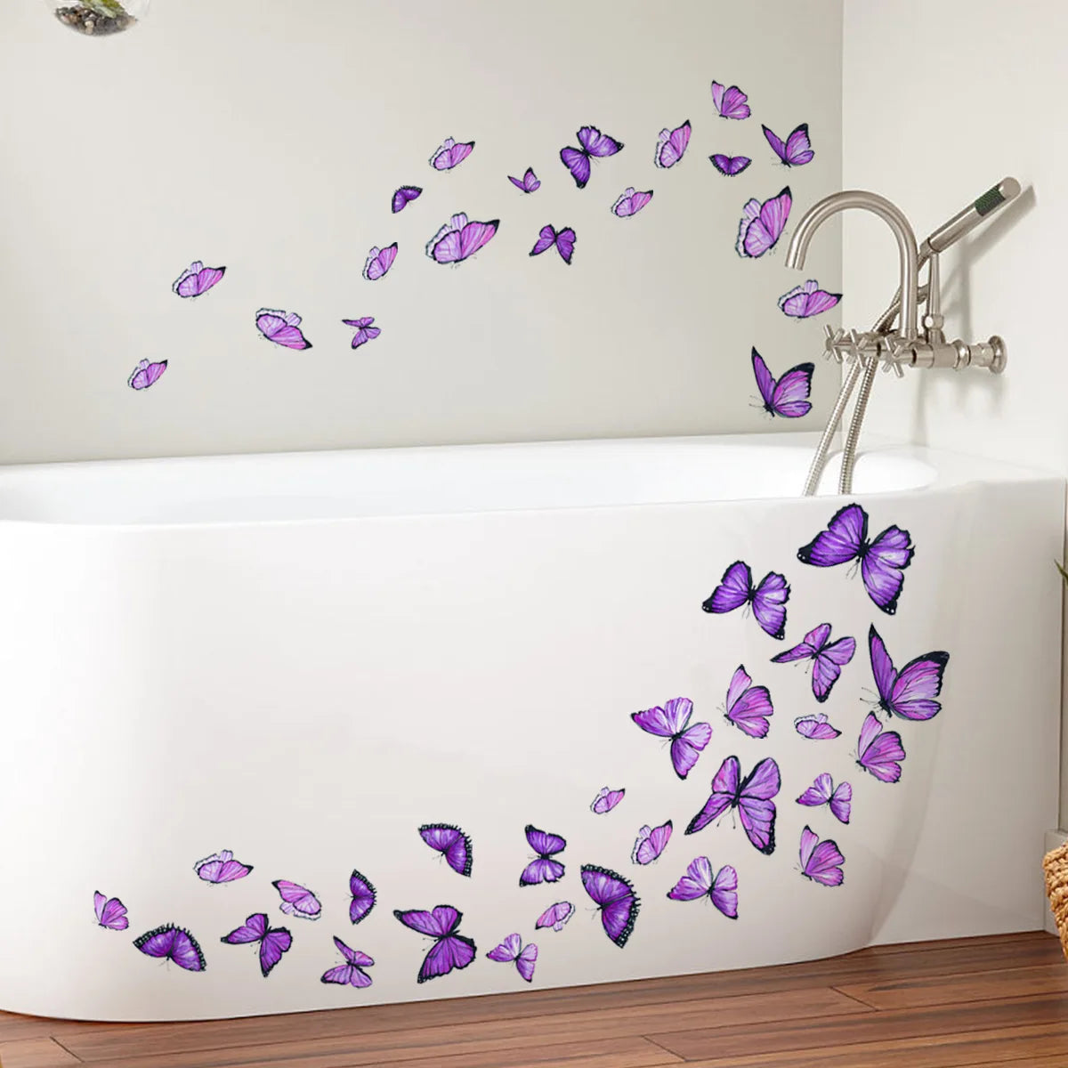 New Design Purple Butterfly Decorative Wall Stickers for Toilet Sink Bathtub Balcony Background Self-Adhesive Wall Decals