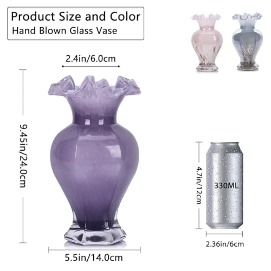 9.5" Tall Glass Vase Beautiful Hand Blown Glass
