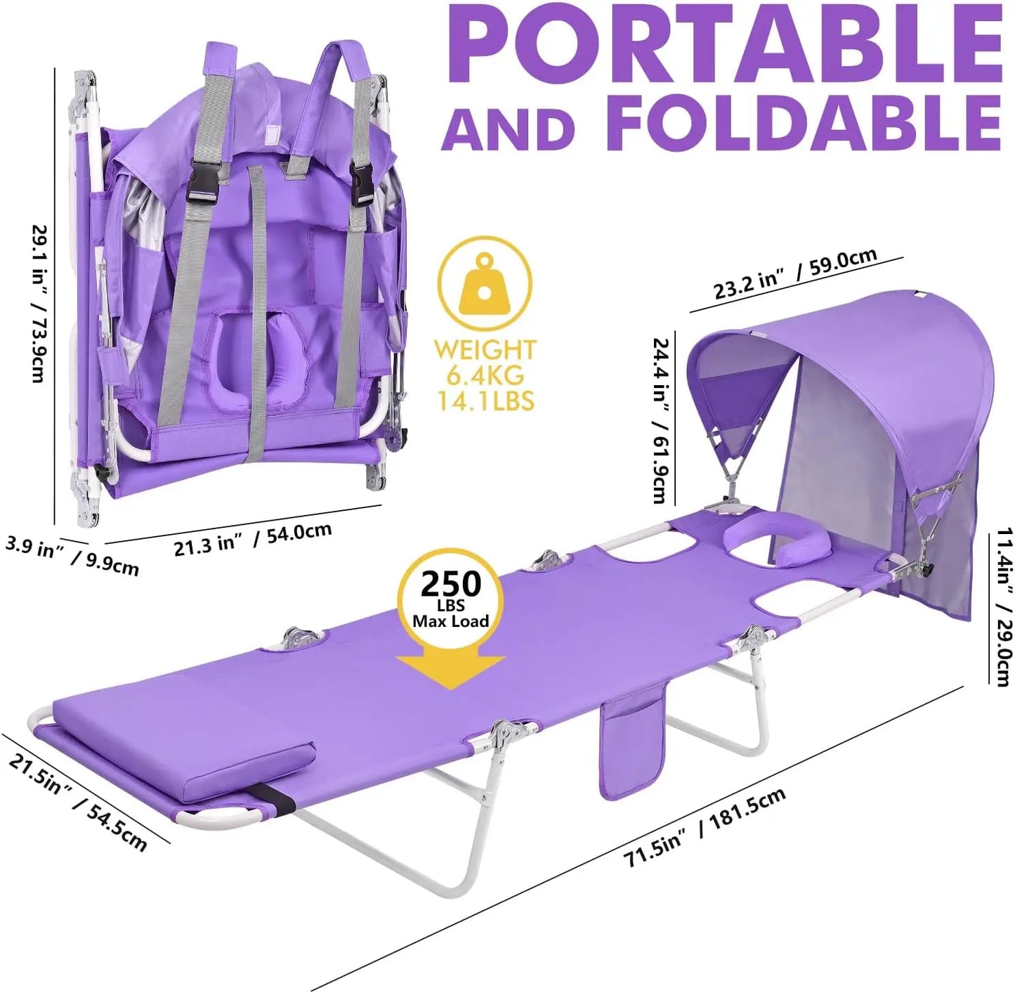 Backpack Beach Tanning Chair with Canopy and Face Hole