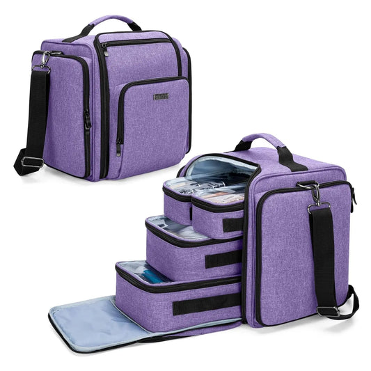 Multifunctional Travel Makeup Bag with 4 Removable Pouches, Purple Cosmetic Organizer for Easy Storage