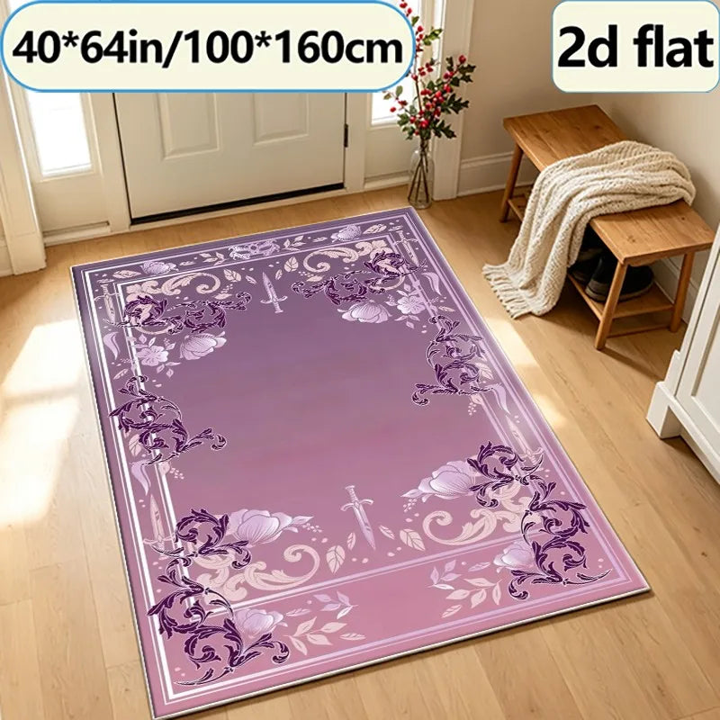 Purple Gothic Floral Sword-Patterned Border Carpet, Mysterious and Luxurious Carpet