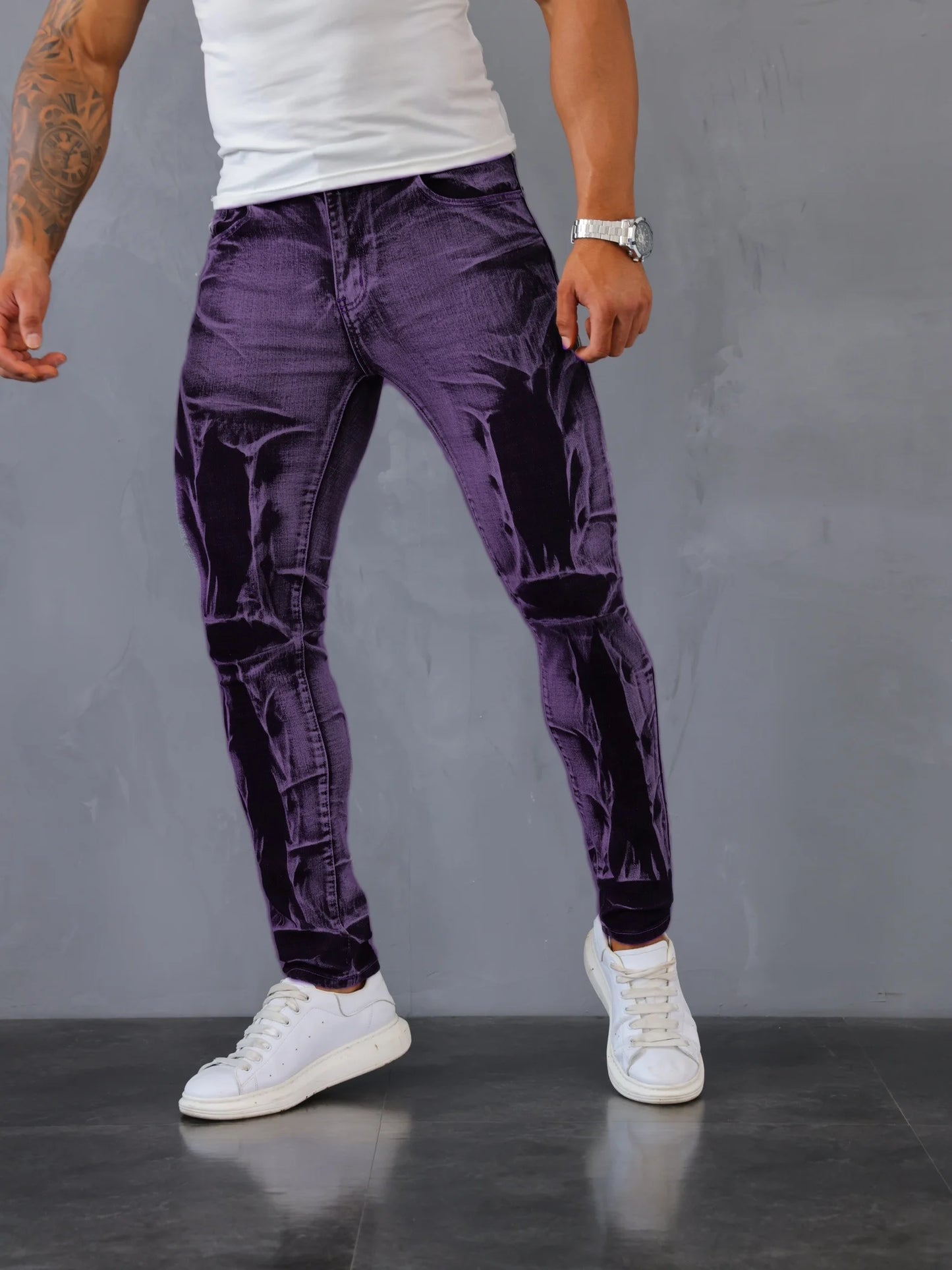 Stretch Slim Fit Jeans - Men's Mid Waist Distressed And Ripped Denim Jeans