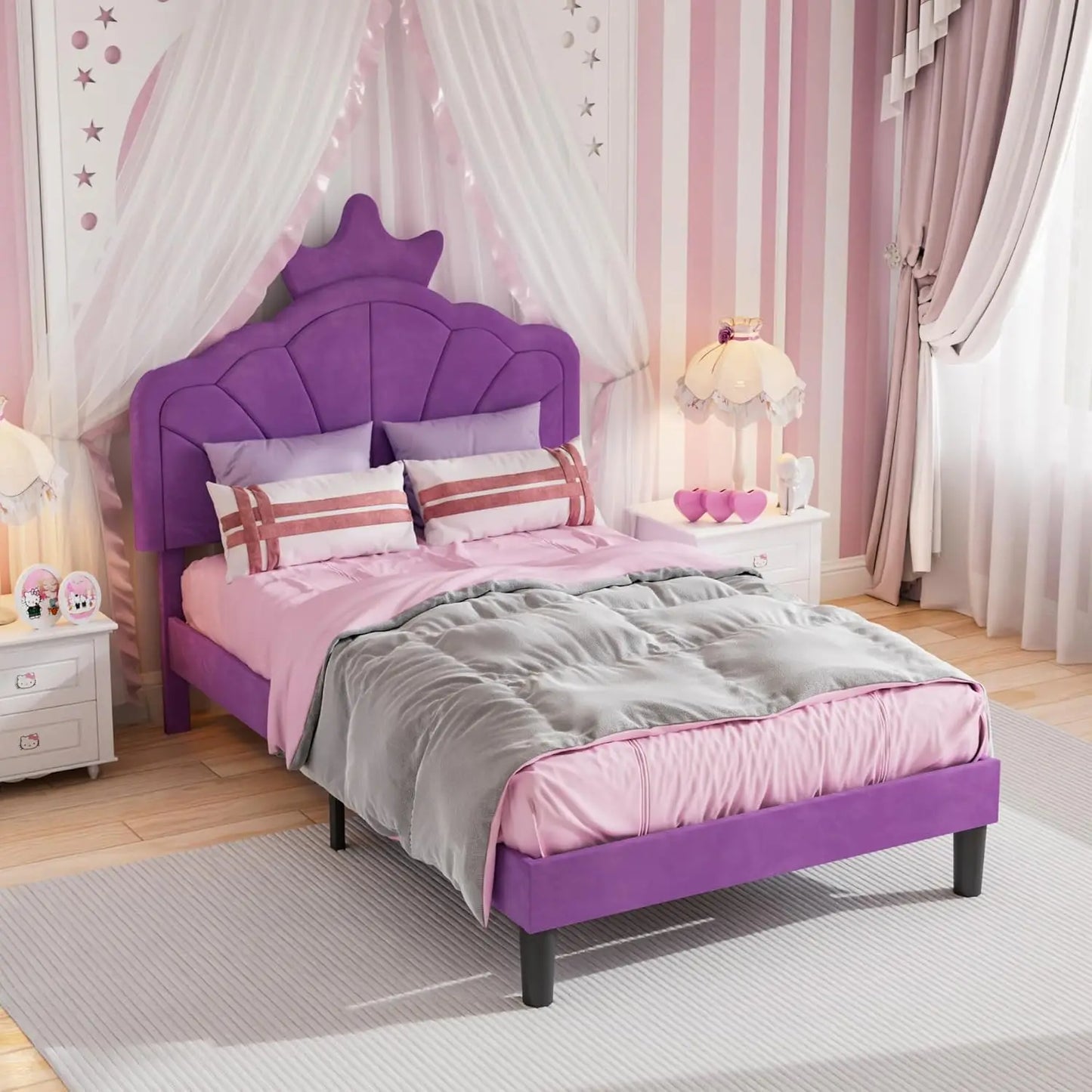 Twin Size Platform Bed Frame With Upholstered Headboard