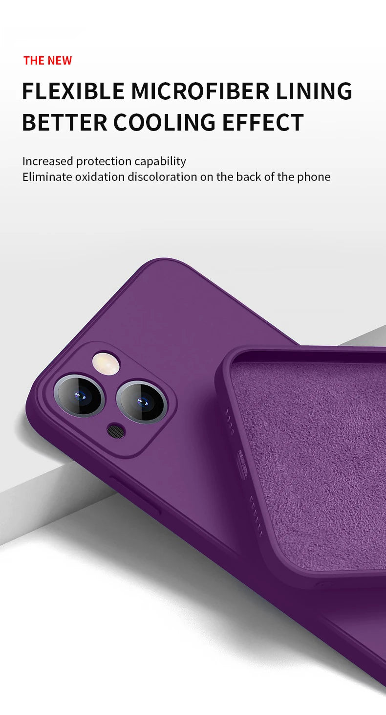 Purple Liquid Silicone Shockproof Phone Case For iPhone 16 13 15 Pro Max 12 11 14 Plus X XS XR