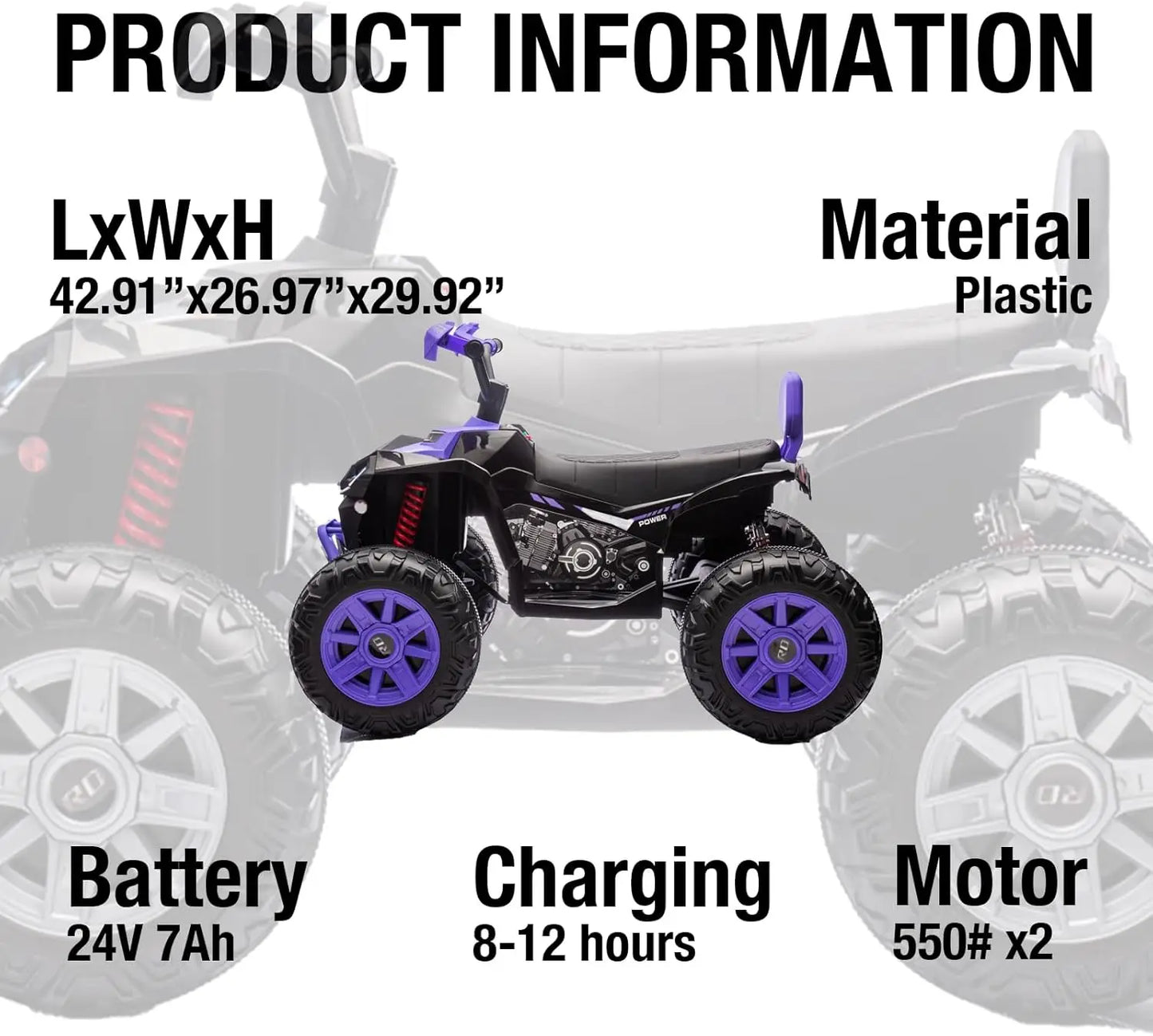 24V Kids Electric ATV 4-Wheeler 800W Dual Motor w/Parent Remote Control Bluetooth/MP3/USB Spring Suspension & Knee Pads
