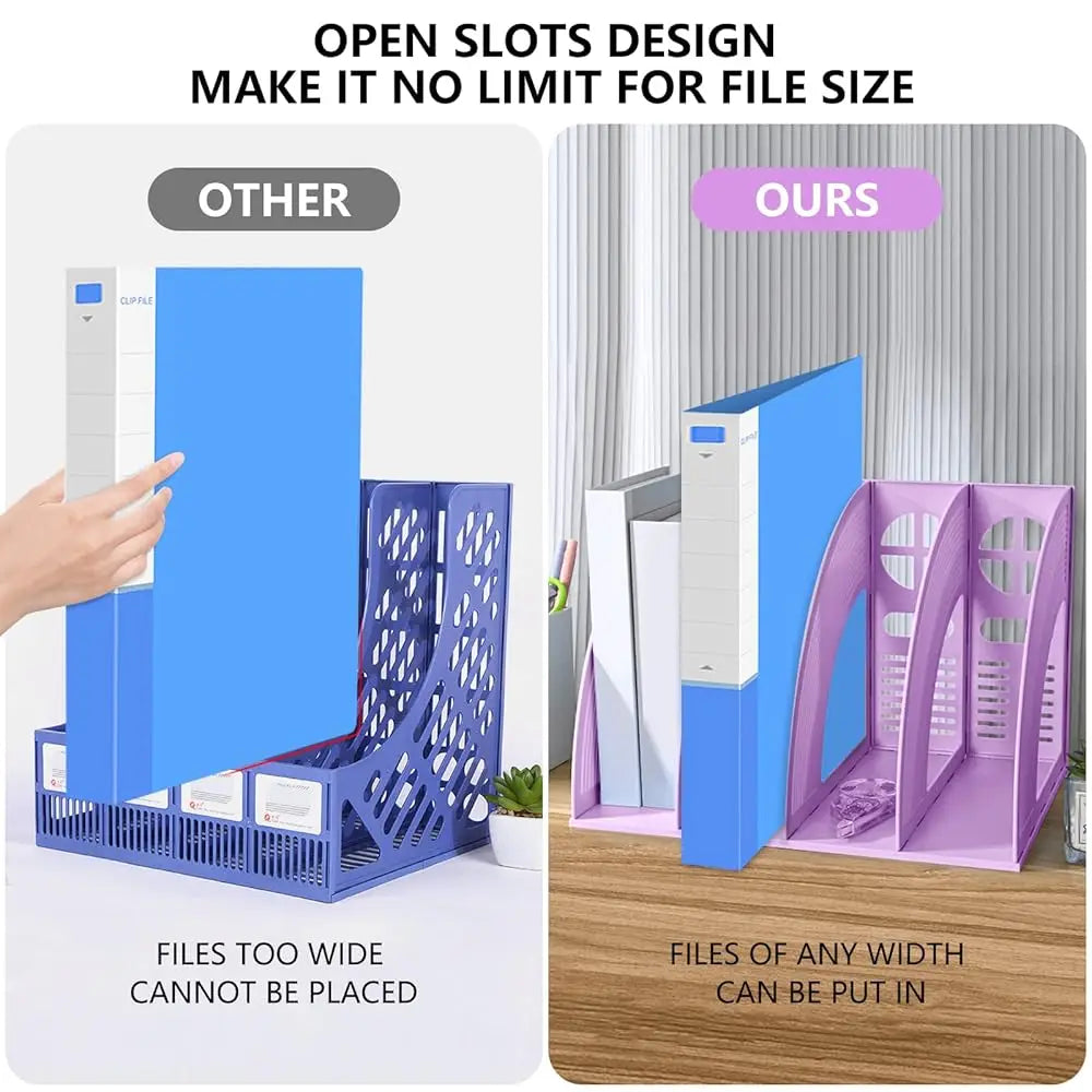 Magazine File Holder Folder Storage Desktop 4 Compartment Standing Hollow Purple Files Bookshelf Organizer