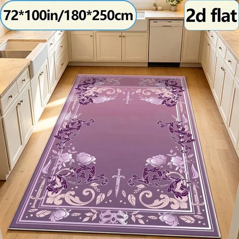 Purple Gothic Floral Sword-Patterned Border Carpet, Mysterious and Luxurious Carpet