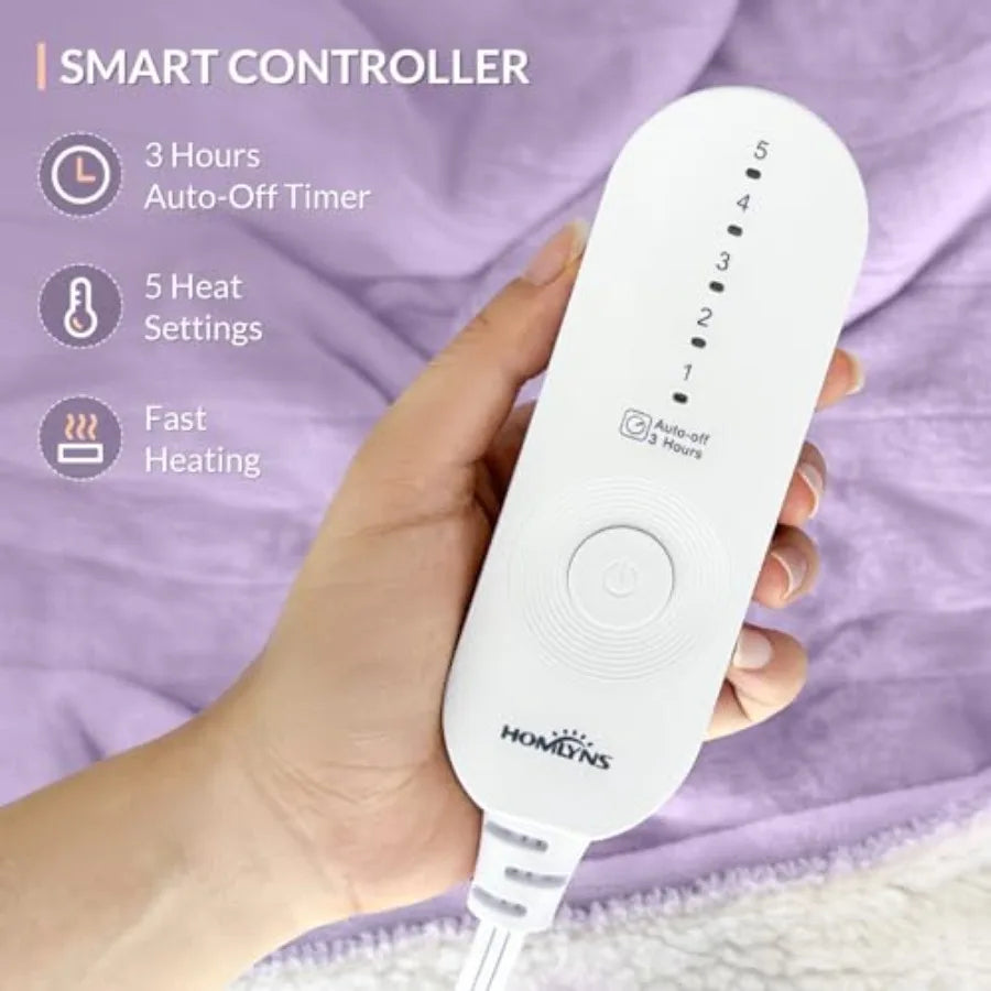 LuxeHeat Heated Blanket Electric Blanket, Soft Flannel Sherpa Heated, Heating Blanket with 5 Heat Settings, 3 hrs Timer Auto
