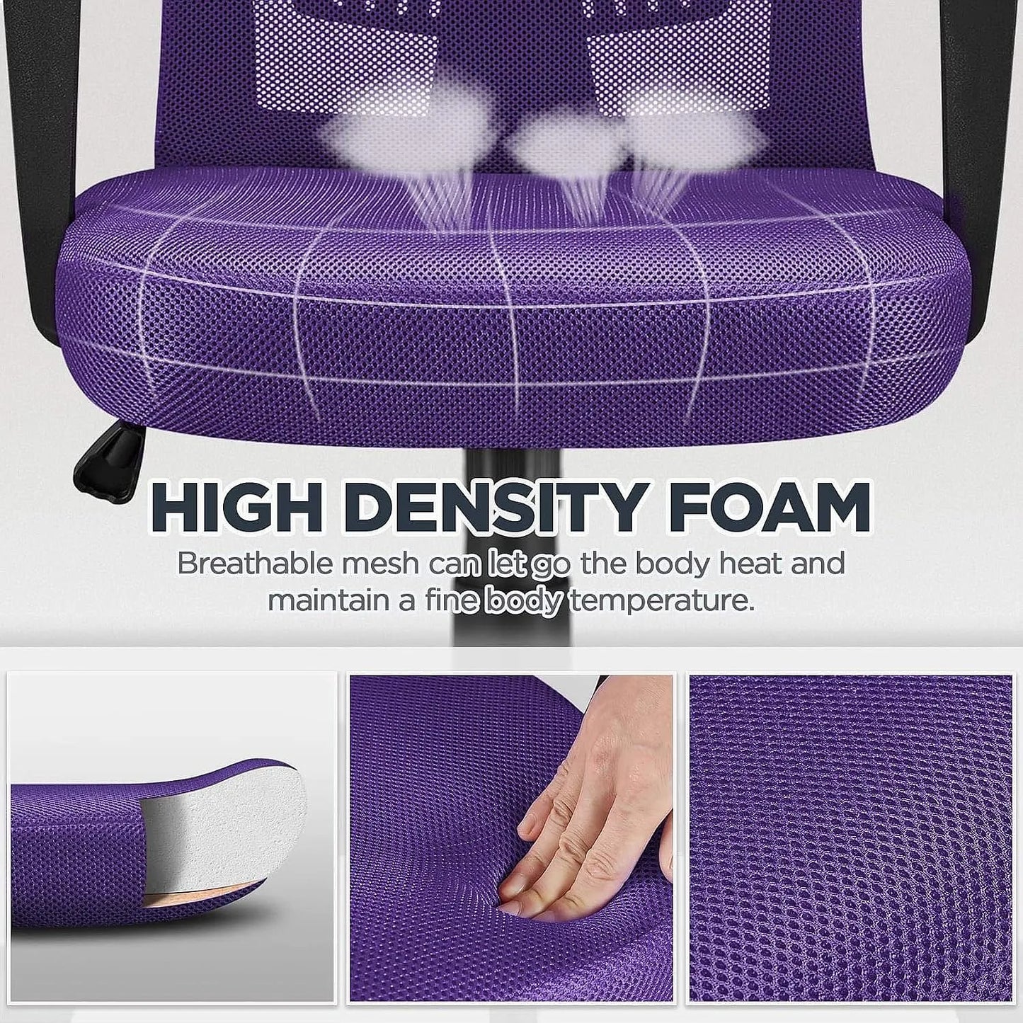 Ergonomic Mesh Office Chair with Adjustable Lumbar Support Mid Back Swivel Task Chair Purple