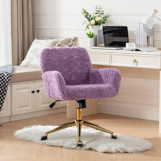 Upholstered Adjustable Swivel Vanity Chair with Wheels & Gold Base