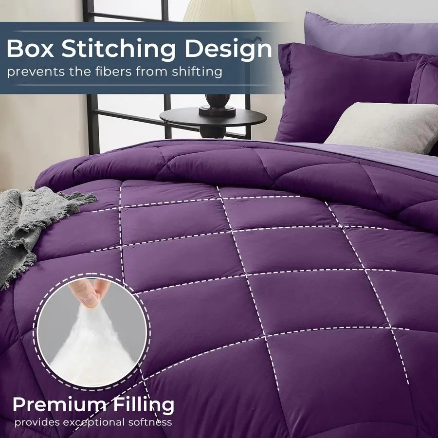 Purple & Light Purple Queen Comforter Set 7Piece All Season Bed in a Bag