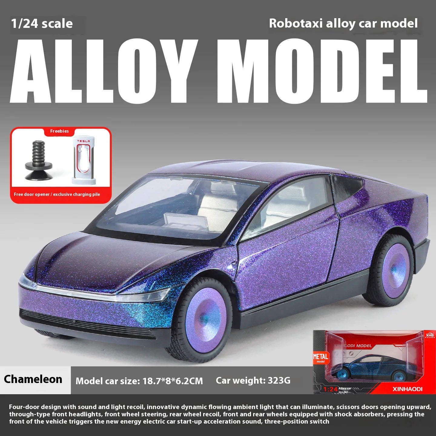 Metal die-casting 1:24 scale TSL car model simulation sound and light pull back toy car