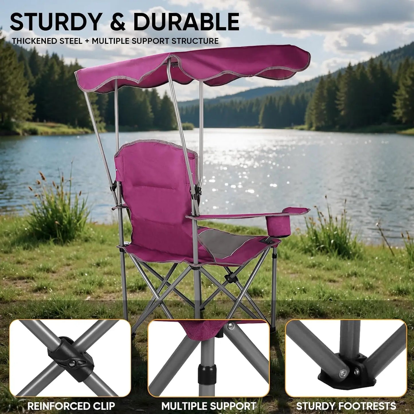 Folding Camping Chair With Adjustable Canopy Shade