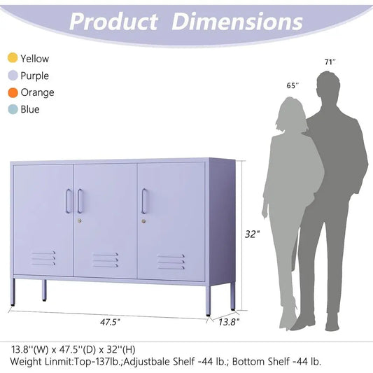 Sturdy Steel Storage Cabinet with Lock, 32 Tall, 2 Adjustable Shelves, and Ventilated Door - Purpleobsessions