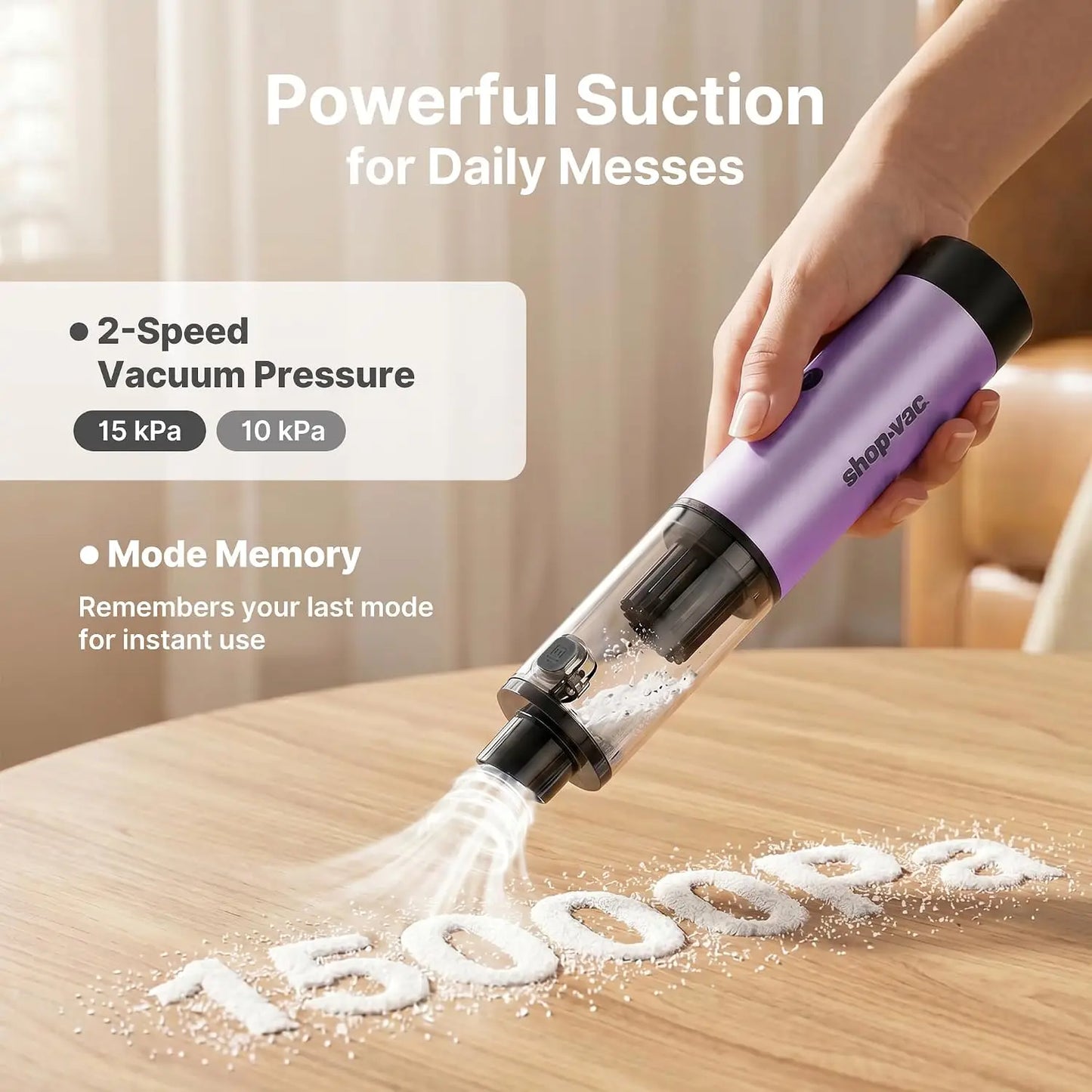 Mini Car Vacuum Cordless, 15000Pa 4-in-1 Portable Handheld Desk Vacuum & Air Duster with Brushless Motor, LED Light, Multi-Nozzles, 2 Modes, for Car, Office, Keyboard Cleaning (Purple)