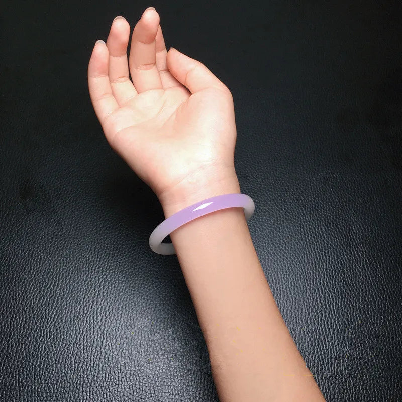 Natural Violet Hand-carved Round Jade Bracelet