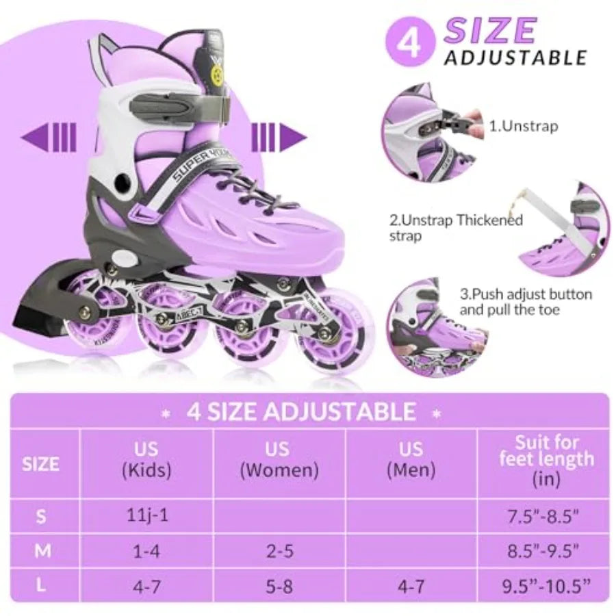 Adjustable Inline Roller Skates with Light Up Wheels