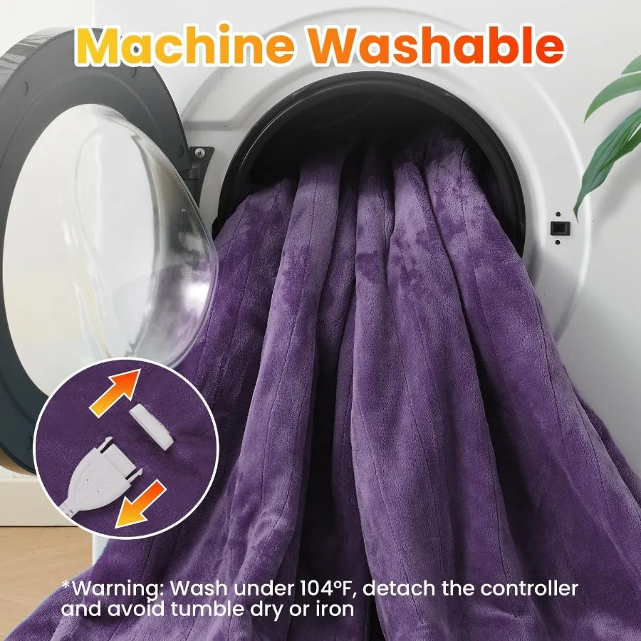 Electric Heated Blanket Twin Size Soft Flannel Fast Heating Blanket Purple Color 62"x 84" 10 Heating Levels and 0.5-12H Auto Of