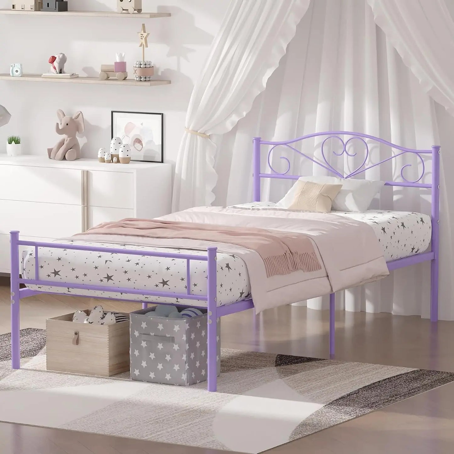 14 Inch Twin Size Metal Platform Bed Frame with Headboard and Footboard