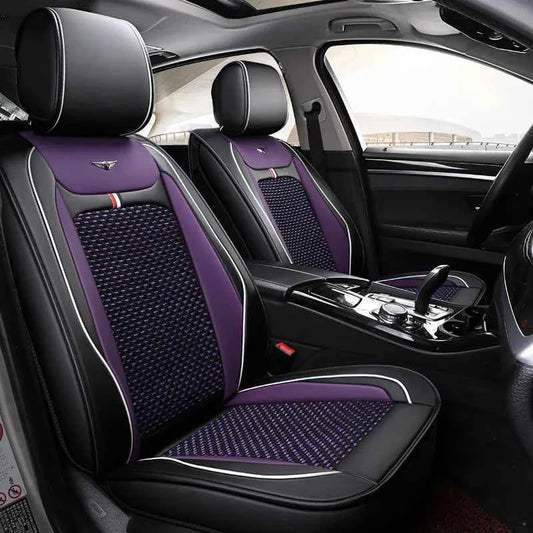 Cooling Rayon Leather Car Seat Covers, for Mazda 3, 6, CX-5, CX-3, CX-9, CX-30, CX-50, CX-70, Breathable Soft Touch Design Airbag Compatible Front & Rear Seat Cover Set with Pillow