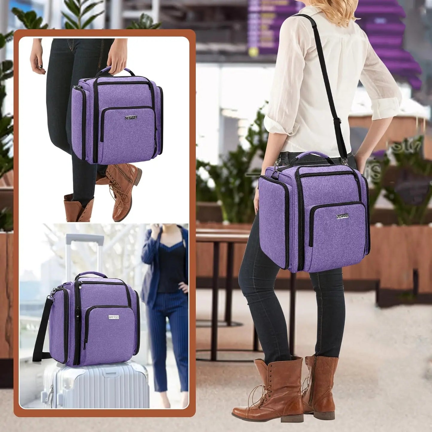 Multifunctional Travel Makeup Bag with 4 Removable Pouches, Purple Cosmetic Organizer for Easy Storage