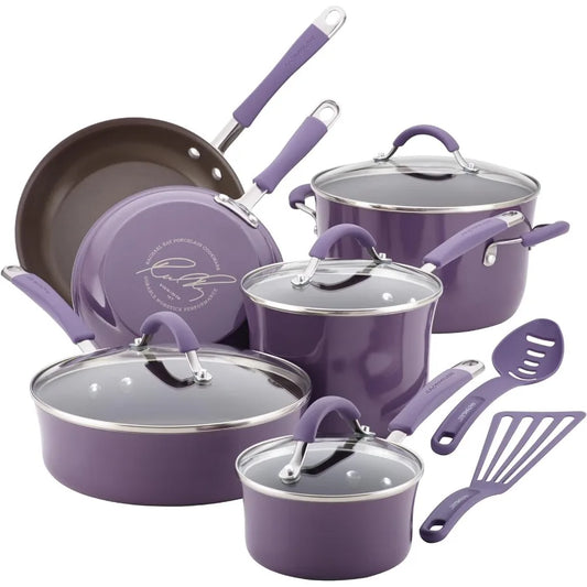 Cucina Nonstick Cookware Pots and Pans Set 12 Piece Purple