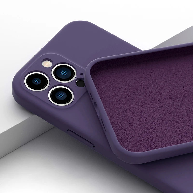 Purple Liquid Silicone Shockproof Phone Case For iPhone 16 13 15 Pro Max 12 11 14 Plus X XS XR