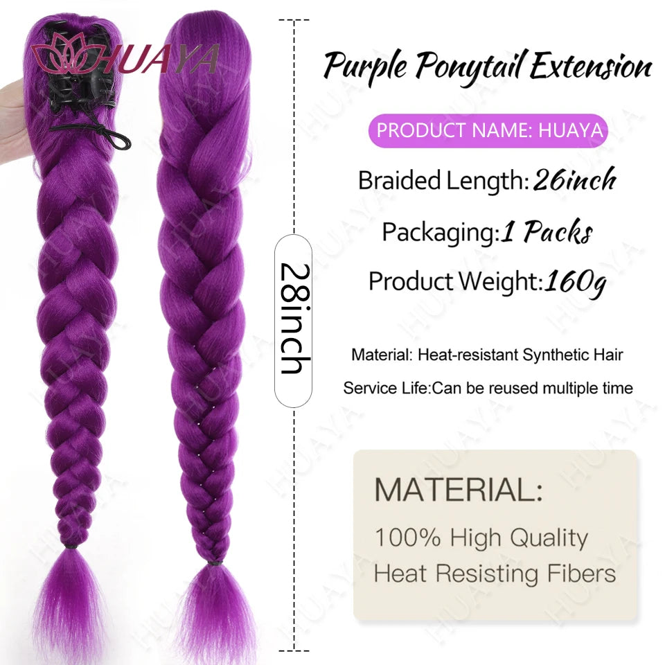 Synthetic Long Braided Purple Hair Ponytail Extension
