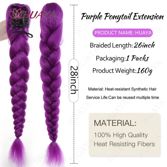 Synthetic Long Braided Purple Hair Ponytail Extension