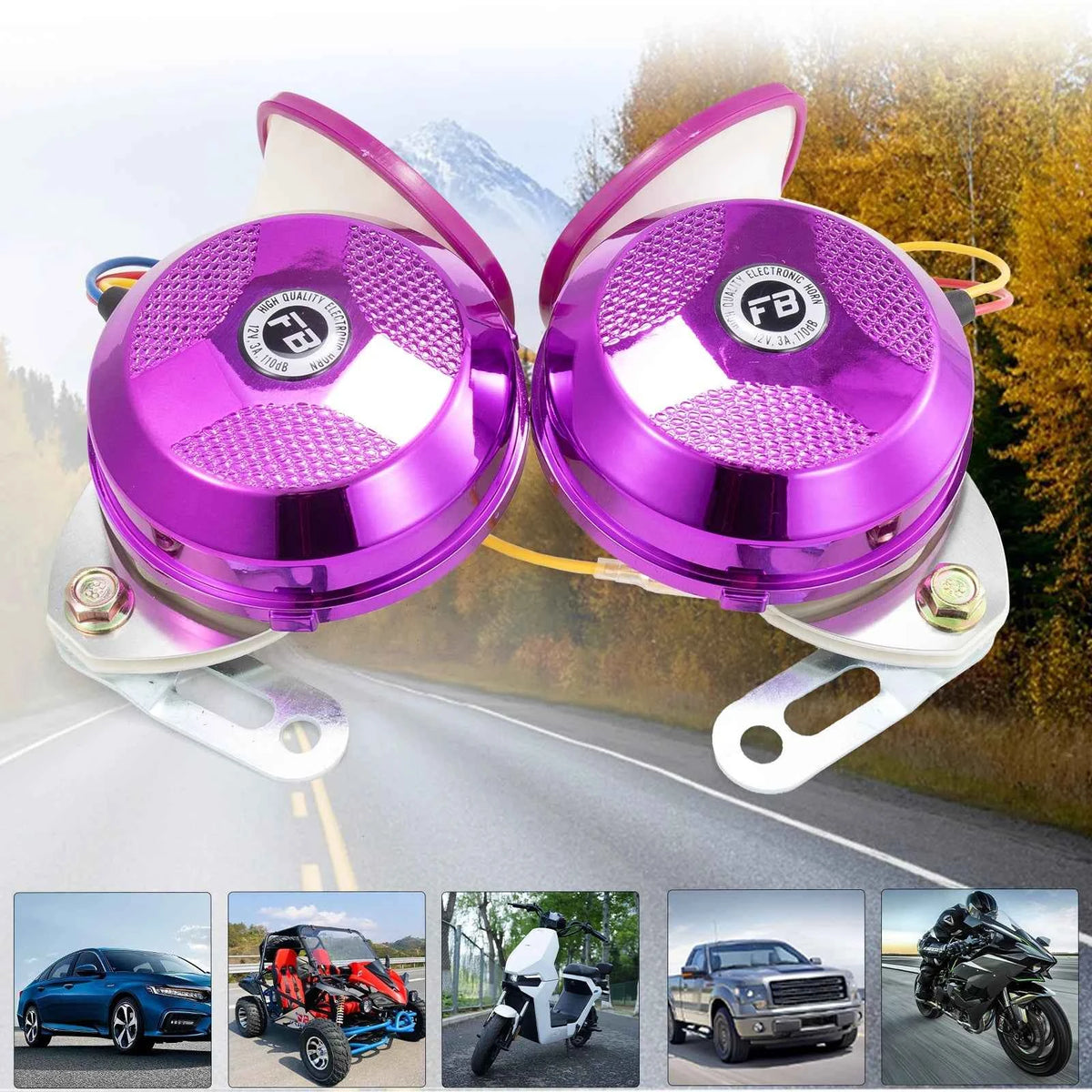 FARBIN 2Pcs/Kit 120db Snail Air Horn 12V Super Loud Six Tone Waterproof Horn