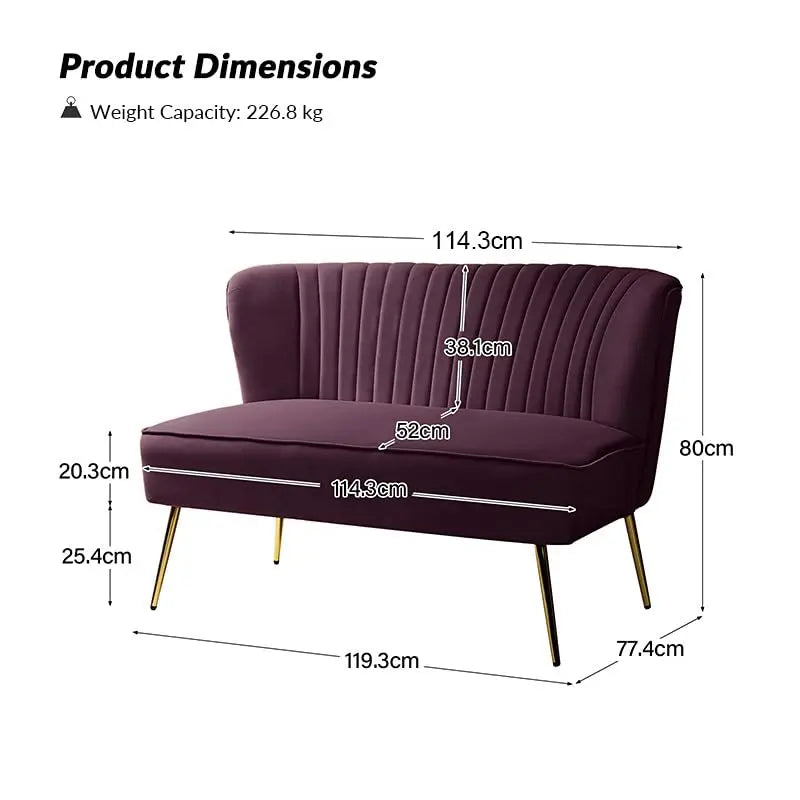 Purple Velvet Loveseat Gold Metal Legs 47in