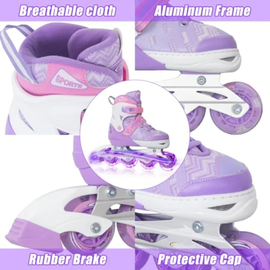 Adjustable Inline Skates, with Light up Wheels,