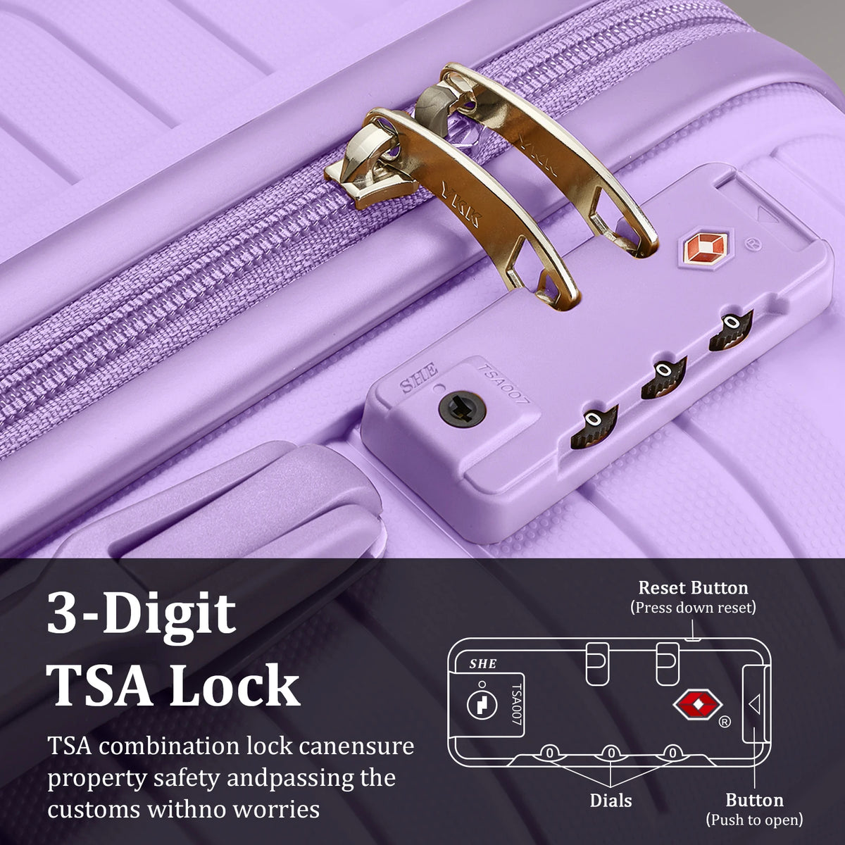 3-Piece Travel Luggage Set, PP Hard Shell Lightweight Durable Suitcase with TSA Lock and Spinner Wheels